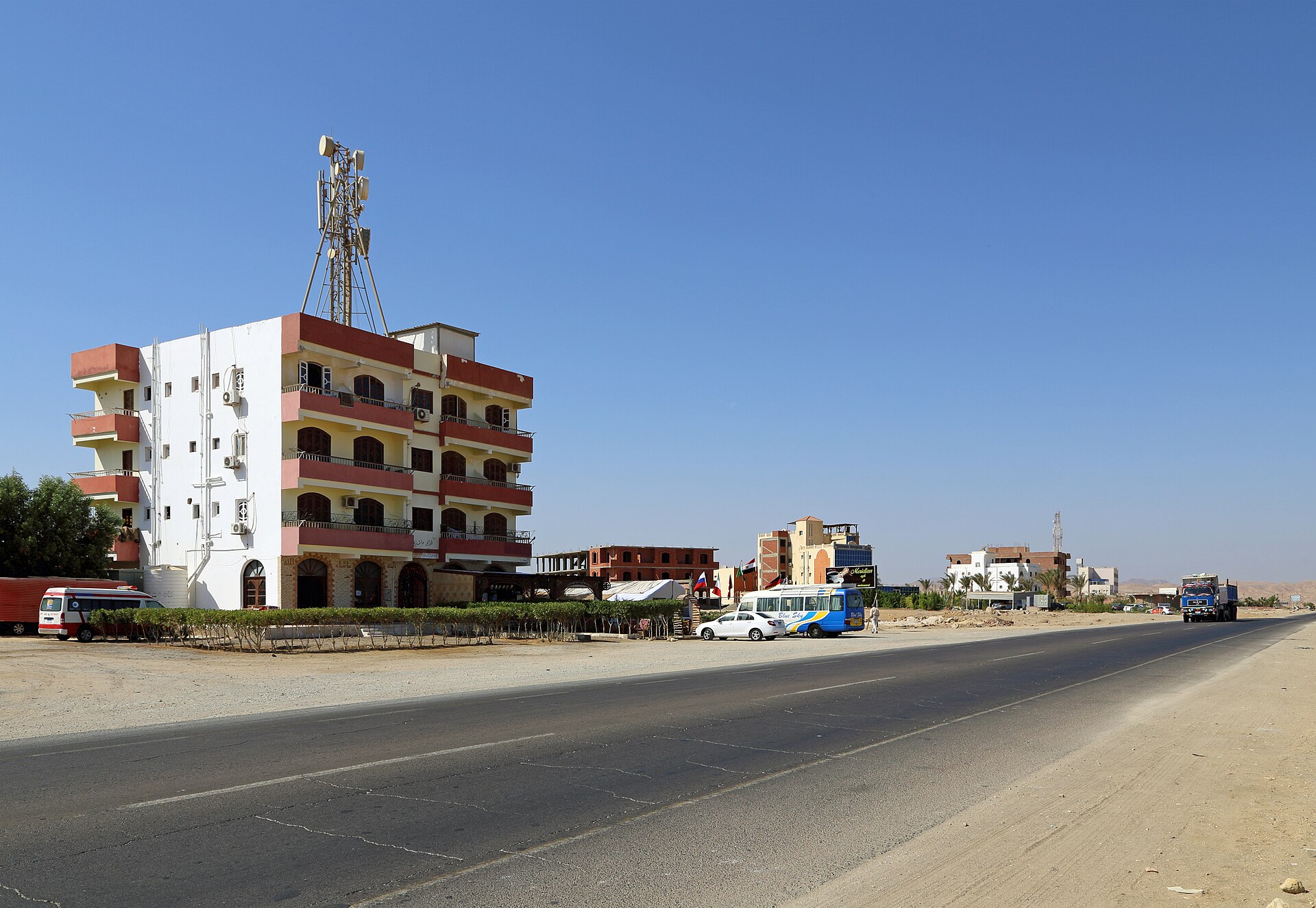 Empty coastal road south of El Quseir on the Red Sea, Egypt