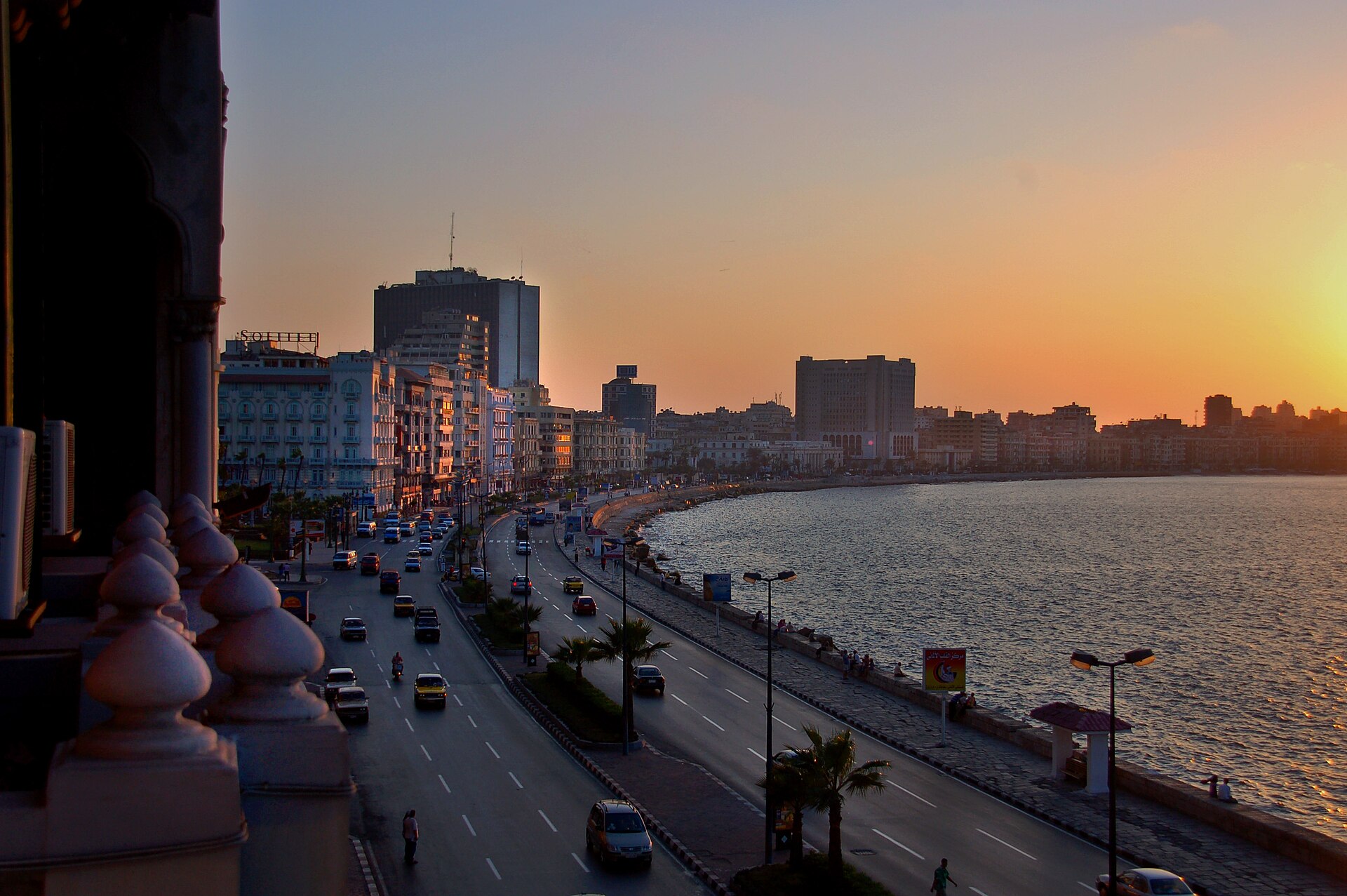 Mediterranean waterfront and corniche in Alexandria, Egypt