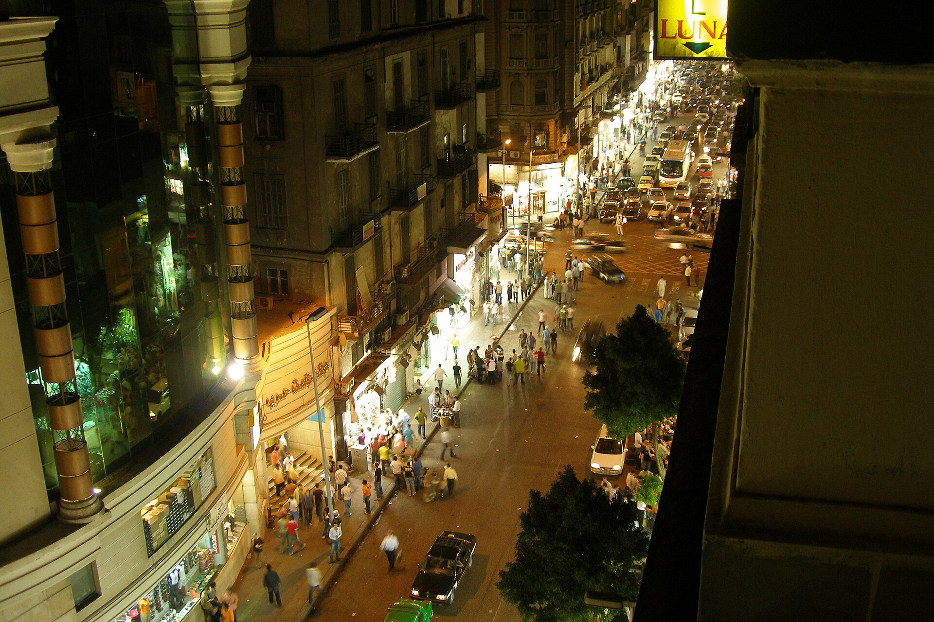 Cairo skyline at night with the Nile, Egypt