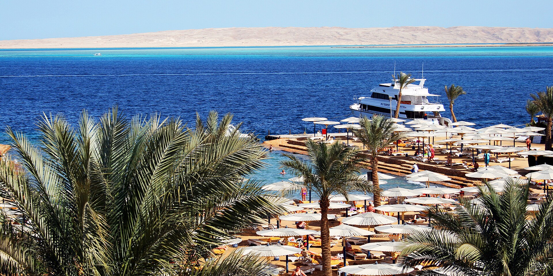 Hotel beach on the Red Sea at Hurghada, Egypt