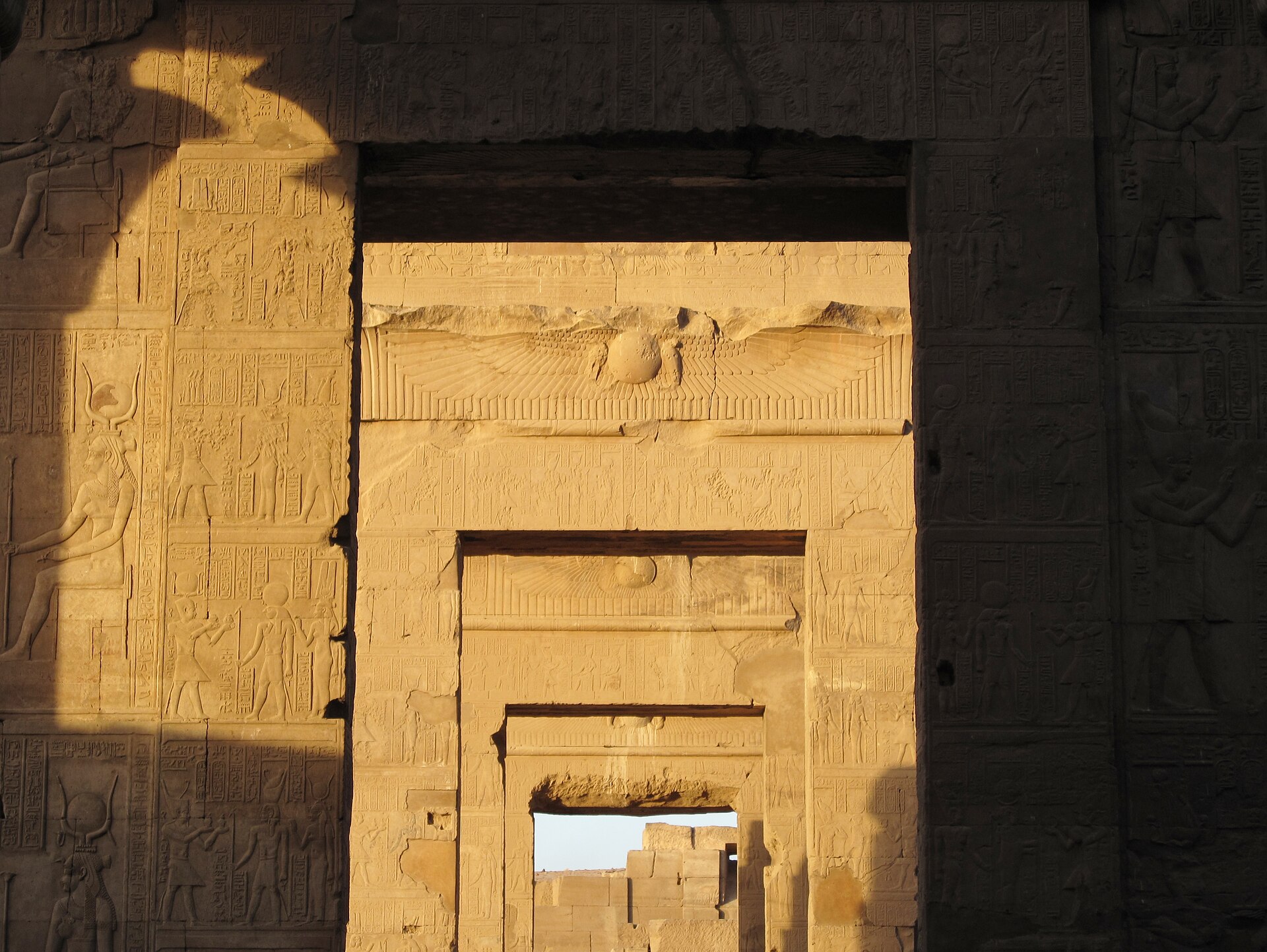 Columns of the double temple at Kom Ombo beside the Nile, Egypt