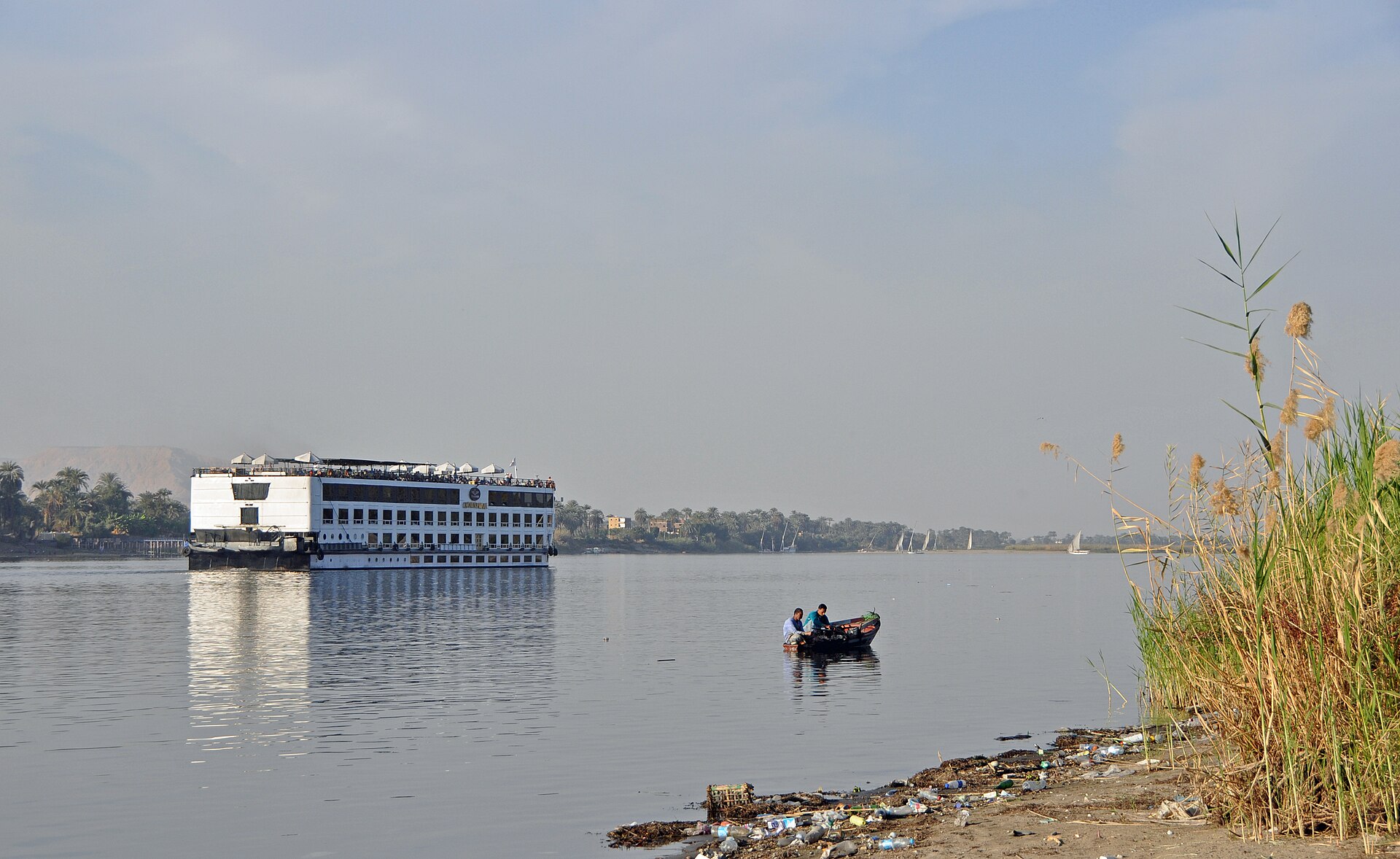 Nile riverbank and fields on the west bank at Luxor, Egypt