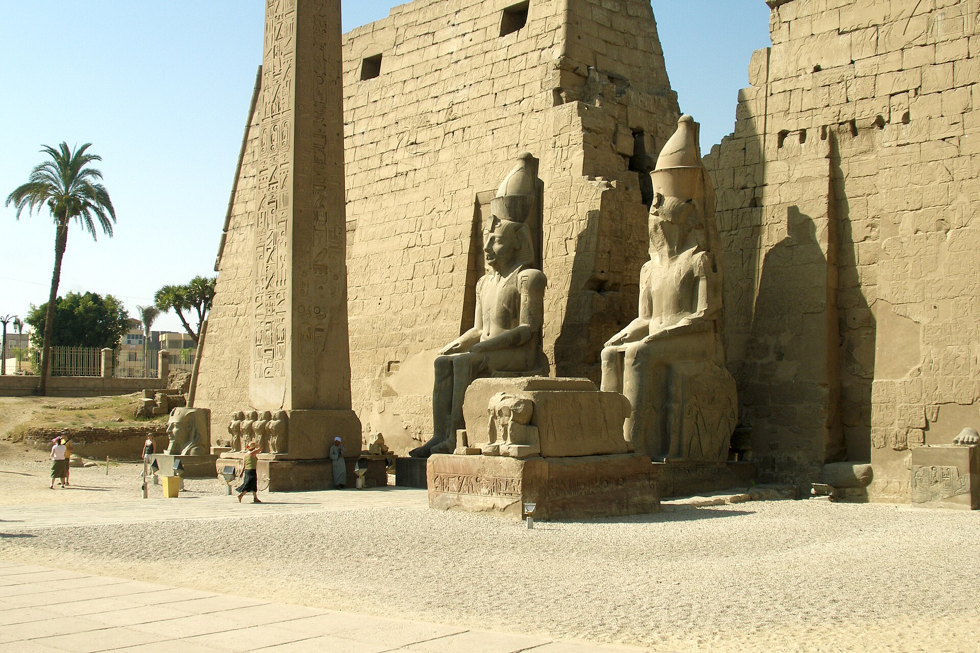 Luxor Temple pylons and statues on the east bank of the Nile, Egypt