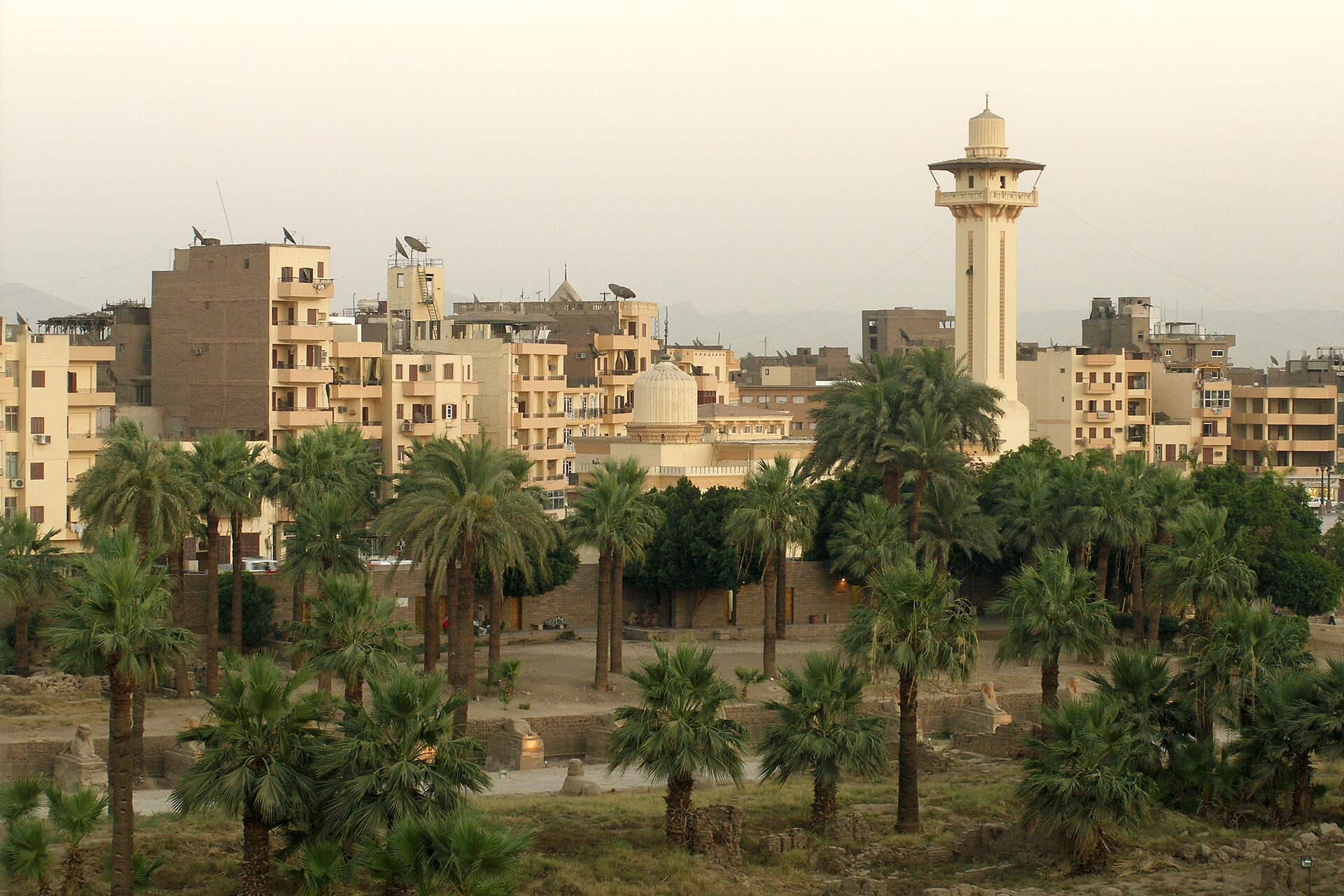 Cityscape of central Luxor beside the Nile, Egypt