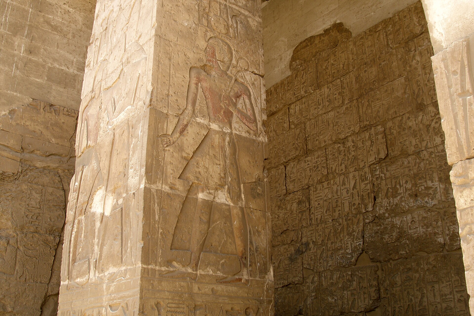 Hieroglyphic reliefs in the temple of Seti I, Abydos, Egypt