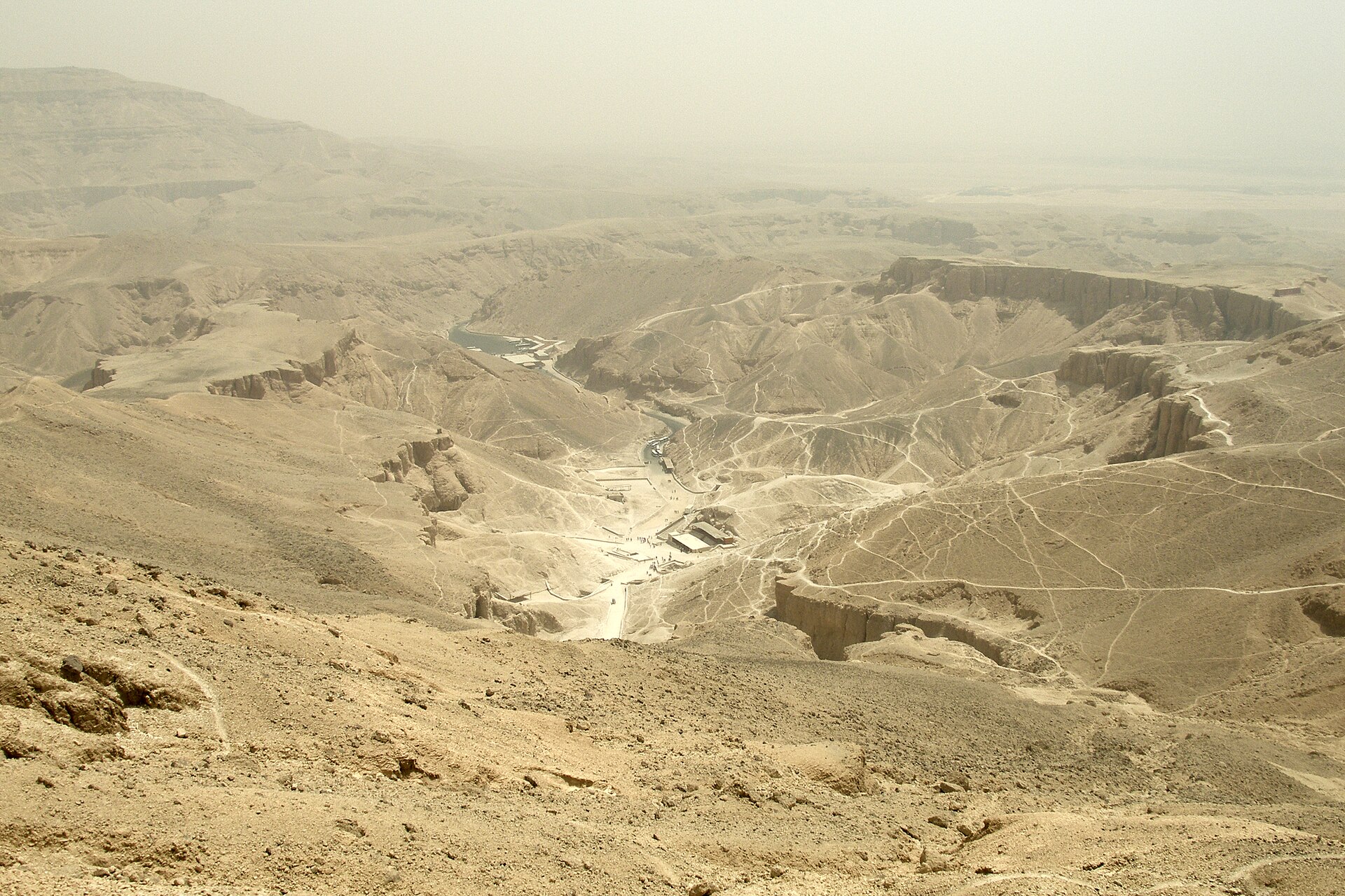 Panoramic view over the Valley of the Kings on Luxor's west bank, Egypt