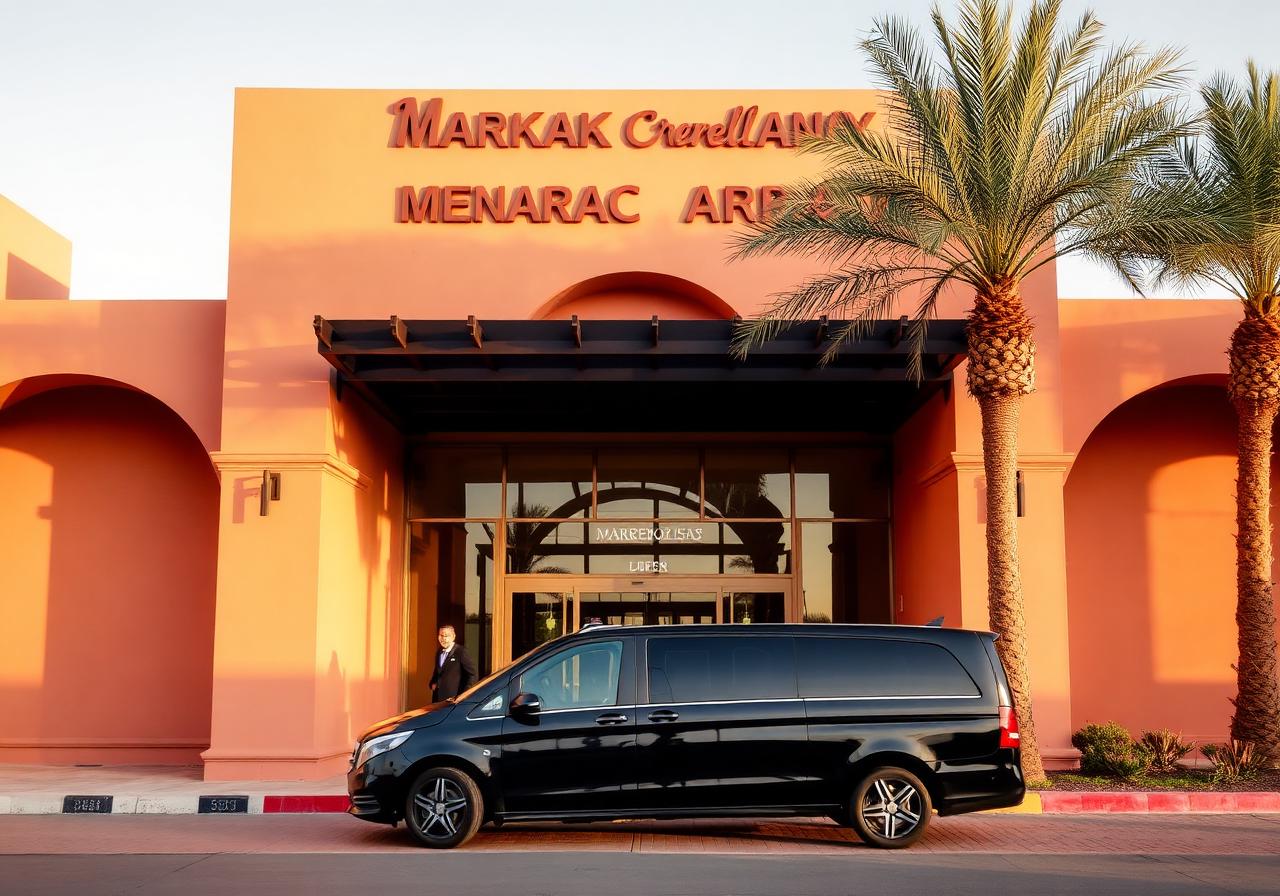 Black Mercedes V-Class waiting at Marrakech Menara airport terminal
