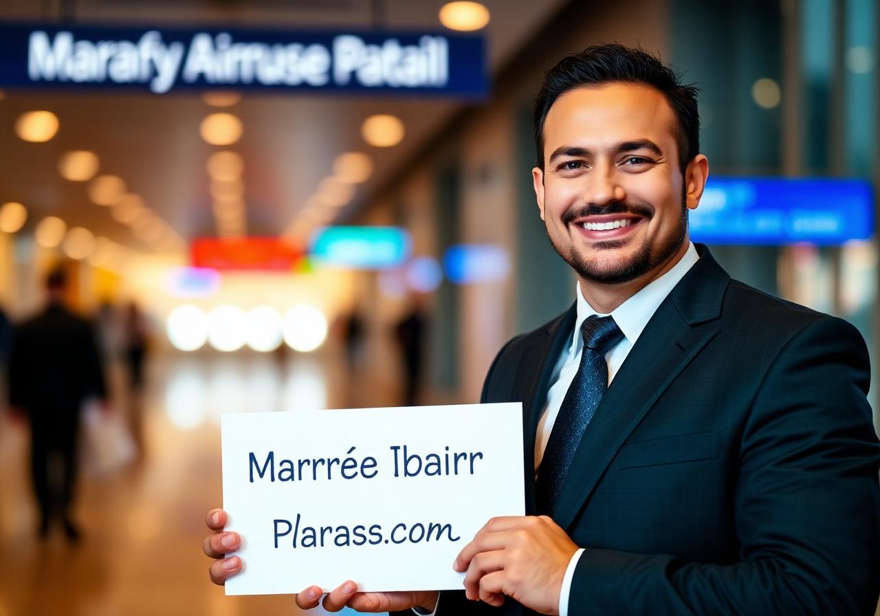 Bacha Way chauffeur holding a name sign at Marrakech airport arrivals hall