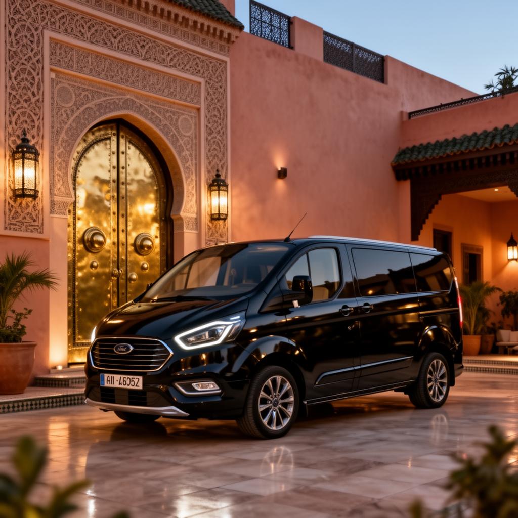 A luxury chauffeur vehicle waiting at dusk