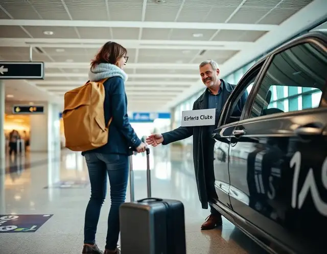 A driver waiting in arrivals with a name sign