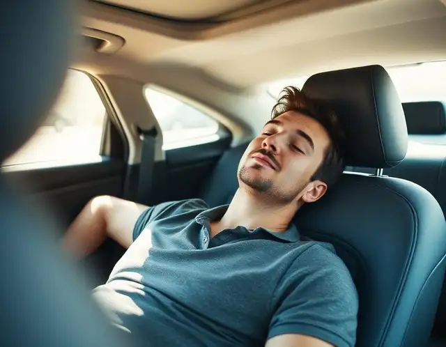 A passenger relaxing in the back seat of a clean transfer car